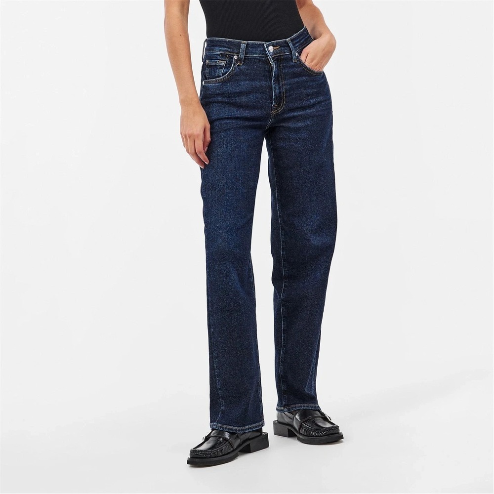 7 for All Mankind Jeans Womens 2 Blue Denim Contrast Stitch Skinny, 100% Cotton
